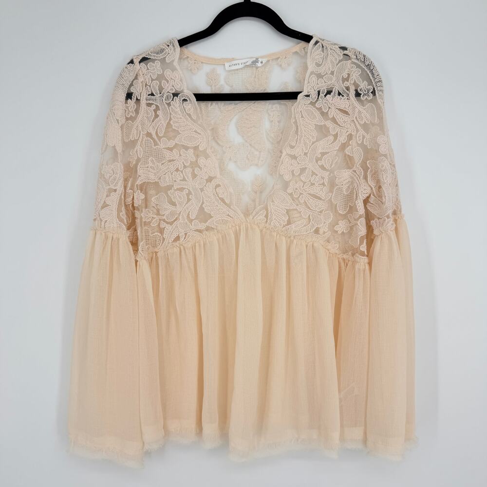 Altar’d State Cream Sheer Rosemary Lace Ethereal Tunic Top Womens Medium - Picture 2 of 13